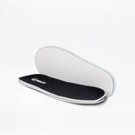 A pair of black and white BILLY Footwear insoles with heel logo, made for the SALE - Black/Fuchsia Fire BILLY Sport Inclusion shoes, displayed on a white background.