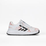 The Stone Floral BILLY Sport Inclusion by BILLY Footwear is a white athletic sneaker with a pink floral pattern, black accents, a side stripe, and a white sole with black tread, shown on a plain white background.