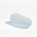 A pair of light blue foam insoles, with one lying flat and the other propped up behind it on a white background—ideal for the SALE - Sky Blue BILLY Sport Inclusion shoes by BILLY Footwear.