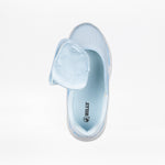 Top view of the SALE - Sky Blue BILLY Sport Inclusion kids sneaker by BILLY Footwear, featuring a wide open zipper flap that reveals the branded insole, all set against a white background.