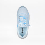 The SALE - Sky Blue BILLY Sport Inclusion by BILLY Footwear is a kids’ athletic zipper shoe with mesh fabric, blue and white accents, "INCLUSION" on the tongue, and the Billy logo on the insole for easy access and style.
