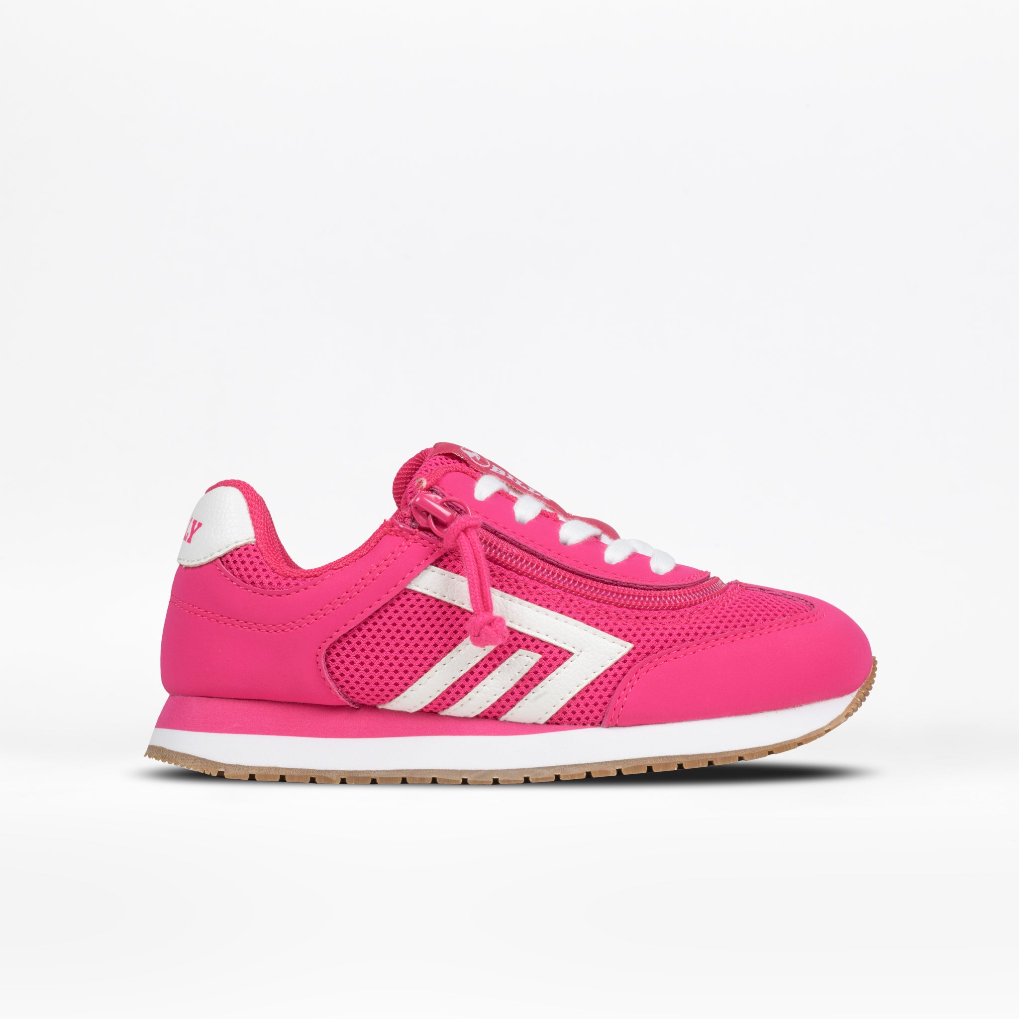 The Kids'/Toddler Retro Jogger by BILLY Footwear features white accents, white laces, and a tan rubber sole, shown against a plain white background.