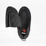 A single Black BILLY Limitless shoe by BILLY Footwear is shown with its side zipper open, revealing the mesh lining and red logo on the insole. Designed for sensory-friendly comfort, this adaptive shoe is displayed against a white background.