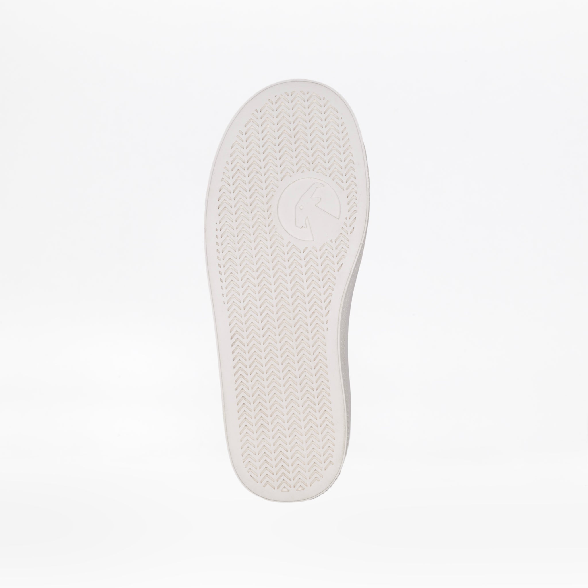 The white sole of the Pink Glitz BILLY Classic Lace High by BILLY Footwear has a herringbone tread and a circular arrow logo, shown from below on a plain white background.