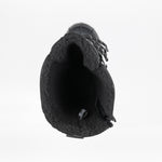 Top view of the Black BILLY Ice Boot by BILLY Footwear shows a thick fleece-like lining, side laces, and a partially visible interior tag. These kids' waterproof insulated boots are ideal for winter. Shown on a plain white background.