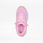 A top view of the Pink Confetti BILLY Sport Inclusion DZ1 kids athletic shoe by BILLY Footwear, showing "BILLY" in yellow on the tongue and in white on the insole, displayed against a plain white background.