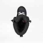 Black winter boot with fuzzy lining on a white background