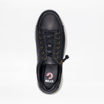 Top-down view of a men's black sneaker with a side zipper and a red ‘BILLY’ logo on the insole.