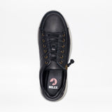 Top-down view of a men's black sneaker with a side zipper and a red ‘BILLY’ logo on the insole.