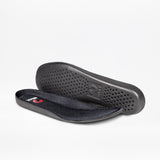 Black shoe insoles with brand logo on a white background