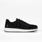 Black sneaker with a white sole on a white background