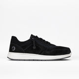 Black sneaker with a white sole on a white background