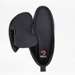 The Men's Black Suede BILLY Comfort Chukka by BILLY Footwear features a signature wraparound zipper, revealing the insole with the BILLY logo and ventilation holes when unzipped.