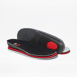 The BILLY Footwear Women's Black/White BILLY Goat Classic High offers textured black insoles with red accents, plus raised heel and arch support. They are also removable for orthotics and prosthetics.