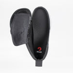The Men's Black/White BILLY Goat Classic High by BILLY Footwear is shown unzipped to reveal the insole with a red goat logo and "BILLY," designed for orthotics use. Displayed against a plain white background.
