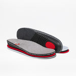 The removable insoles of the Women's Grey Jersey BILLY Goat Classic High by BILLY Footwear are designed for support and comfort. Their stylish grey finish is displayed on a white background.