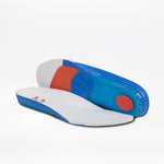 A pair of BILLY Footwear Women's White/Black BILLY CS High sneakers with foot-supportive orthopedic insoles, featuring a white top layer and blue/red cushioning accents, designed for wide widths and shown on a white background.