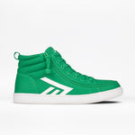 The Men's Green/White BILLY CS High by BILLY Footwear features a bold geometric stripe, white laces, and a white sole—a high top sneaker combining standout style with everyday comfort, shown on a plain white background.