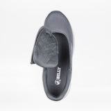Top-down view of the Men's Charcoal BILLY Sport Inclusion shoe by BILLY Footwear, featuring a wide side opening and visible white BILLY logo on the insole. These men's athletic zipper shoes offer easy-access design. Background is plain white.