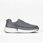 The BILLY Footwear Men's Limitless in Charcoal features a textured mesh upper, lace-up front, side zipper for easy on/off, and a thick white sole—shown on a plain white background.