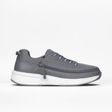 The BILLY Footwear Men's Limitless in Charcoal features a textured mesh upper, lace-up front, side zipper for easy on/off, and a thick white sole—shown on a plain white background.