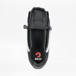 Top view of the Women's Black/White BILLY CS Low by BILLY Footwear with side zippers open, showing a black insole featuring a red BILLY logo and goat head graphic. Shoe is set against a plain white background.