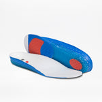 Orthopedic-grade insoles with a white top layer and blue/red cushioning, designed for comfort and support—ideal for BILLY Footwear Women's White/Black BILLY CS Low double zipper sneakers or other sensory-friendly shoes.