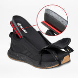 The BILLY Footwear Men's Black/Black/Gum BILLY Sport Inclusion DZ1 sneaker features a wide fit, a partially open zipper showing its removable insole, with a circular inset magnifying the insole’s layered design and texture.