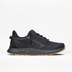 The Men's Black/Black/Gum BILLY Sport Inclusion DZ1 by BILLY Footwear is a black athletic sneaker for men featuring double zippers, a speckled black-and-white midsole, tan gum outsole, and BILLY branding on the heel, shown on a white background.