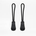 Two black rope zipper pulls with 'BILLY' branding on a white background