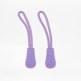 Two purple zipper pulls with 'BILLY' branding on a white background