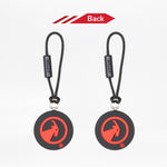 Reverse side. Two black zipper pulls with red goat logo on back.