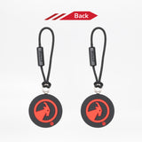 Reverse side. Two black zipper pulls with red goat logo on back.