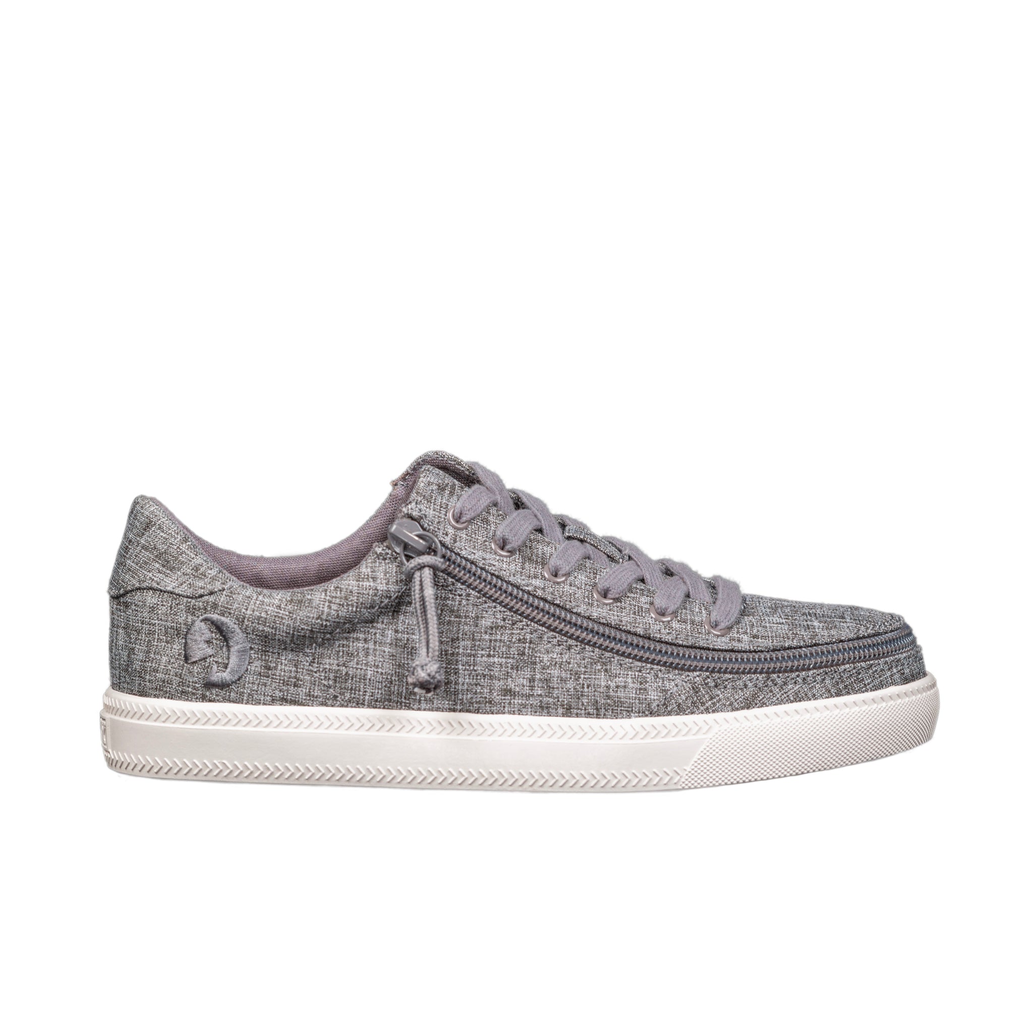Grey sneaker with a zipper on a white background