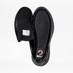 Black adaptive shoe opened with a wraparound zipper, showing the insole with the BILLY logo.