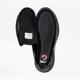 Black adaptive shoe opened with a wraparound zipper, showing the insole with the BILLY logo.