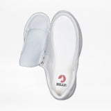 White adaptive shoe opened with a wraparound zipper, showing the insole with the BILLY logo.