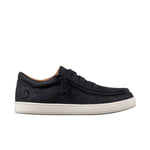 Black sneaker with a white sole on a white background