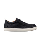 Black sneaker with a white sole on a white background