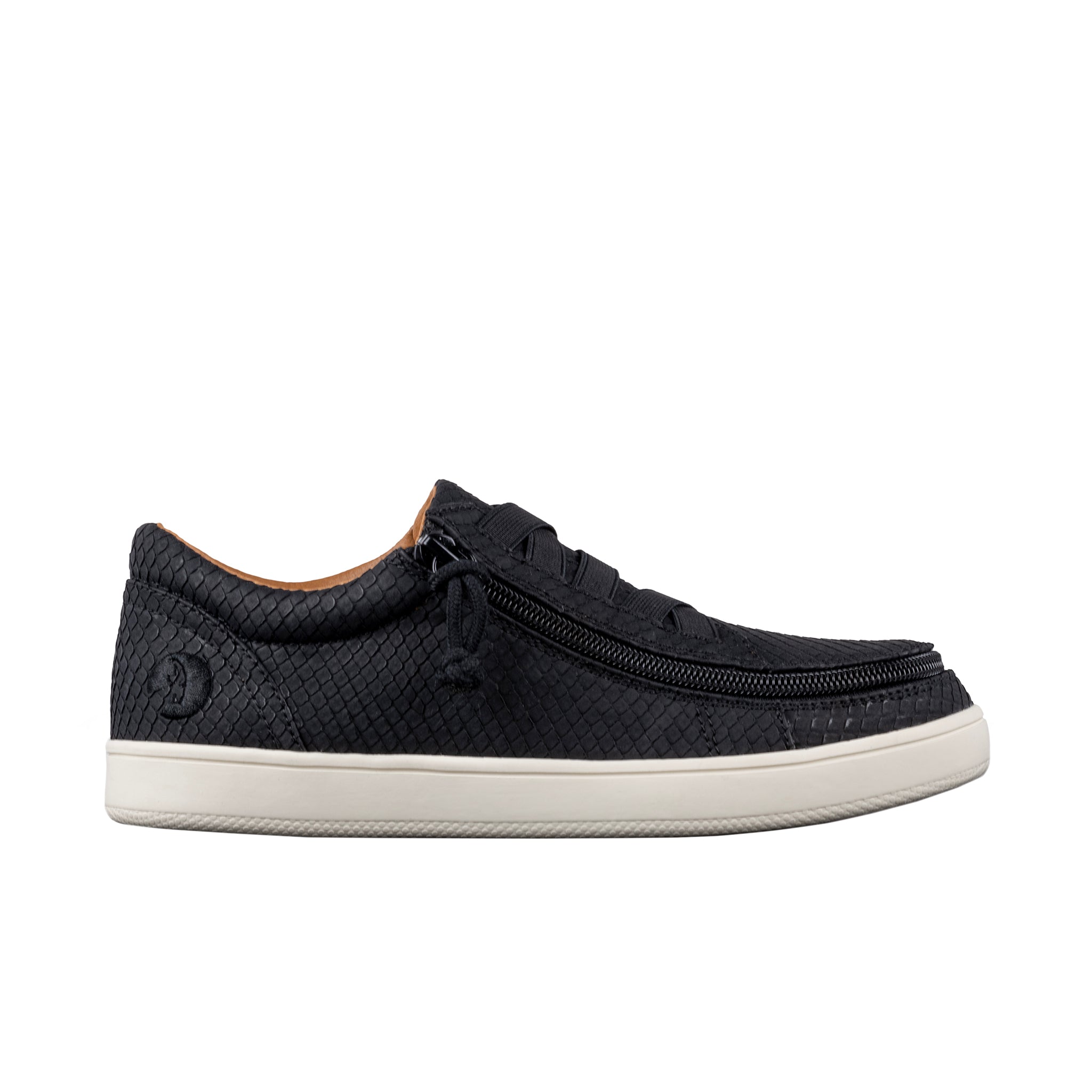 Black sneaker with a white sole on a white background