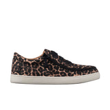 Leopard print sneaker with a white sole on a white background