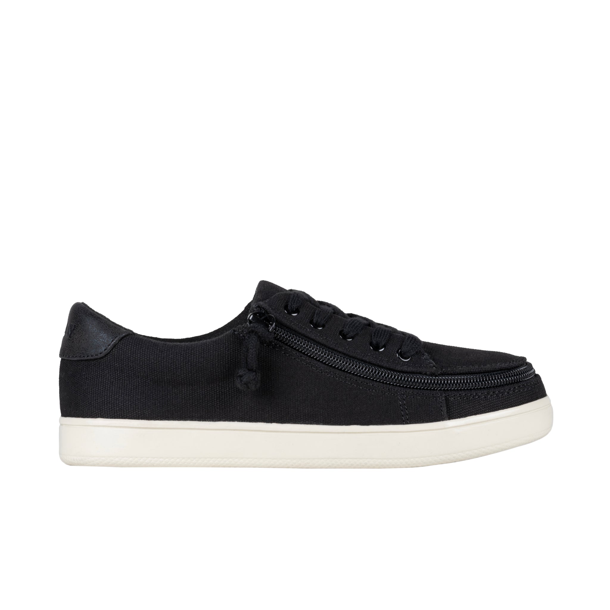 Black sneaker with a zipper on a white background
