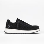 Black sneaker with a white sole on a white background