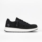 Black sneaker with a white sole on a white background