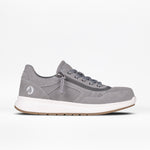 Grey sneaker with white sole on a white background
