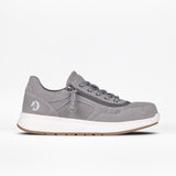Grey sneaker with white sole on a white background