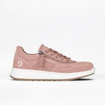 A blush suede BILLY Comfort Jogger shoe for women with a zipper on the side.