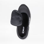 The Women's Black/White BILLY Sport Inclusion sneaker by BILLY Footwear features a mesh upper, white sole, open tongue, partially unzipped design revealing the comfy interior, and displays the BILLY logo on the insole.