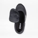 The Women's Black/White BILLY Sport Inclusion sneaker by BILLY Footwear features a mesh upper, white sole, open tongue, partially unzipped design revealing the comfy interior, and displays the BILLY logo on the insole.