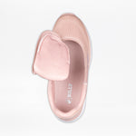 Top view of the FINAL SALE - Women's Pink/Exotic BILLY Sport Inclusion sneaker by BILLY Footwear, showing a wide, cushioned flap open to the side, revealing the interior and logo. The shoe features mesh texture and is part of the Sport Inclusion collection.